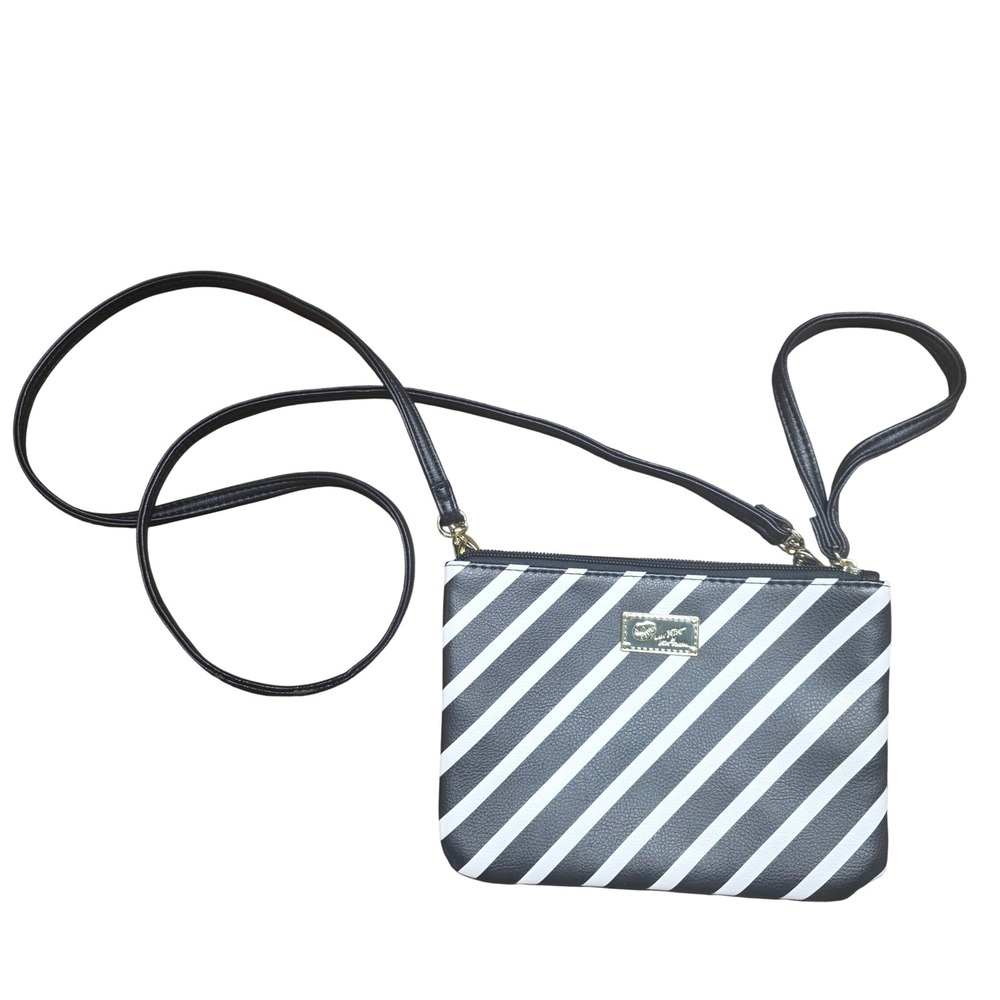 Luv Betsey by Betsey‎ Johnson Striped Crossbody Wristlet Bag Black White Gold